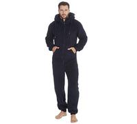 Mega_JumbleSale® Men Fleece Snuggle Hooded Zipped Onesie All in One Winter Payjamas | Onezee with Pockets & Elasticated Cuffs Jumpsuit (L/XL, Navy)