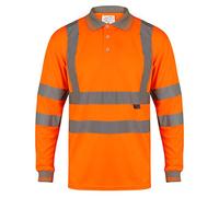 Mega_JumbleSale® Men Hi Viz Safety Security Short Sleeve Crew Neck Shirt | Hi Vis Workwear Builder Highway Work Top (L, High Visibility Long Sleeve Polo Shirt with Grey Collar Orange)