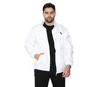 Mega_JumbleSale® Mens Bowling Mesh Jacket Bowls Club White Fleece Lined Waterproof Fabric Windproof Fleece Line Zip Side Pockets Rain Coat Bowls Lawn Jumper Top (M, White)