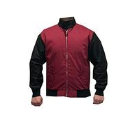 Mega_JumbleSale® Men's Harrington Two-Tone Jacket Poly Cotton Flap Pockets Tartan Lining Elastic Cord at Hem and Cuffs Retro Bomber Scooter Mod English-Style Coat (XL, Wine & Black)