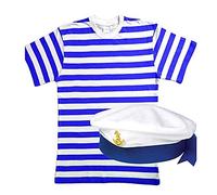 Mega_JumbleSale® Men's Sailor Shirt + Hat with Ribbon Navy Naval Officer Sea Captain Uniform Marine Navy Theme Party (Men: XX-Large