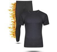 Mega_JumbleSale® Mens Undercover Brushed Thermal Long Johns Trouser and Short Sleeve Vest Set | Warm Winter Underwear Baselayer T-Shirt Top Bottom Pants Leggings (M, Charcoal)