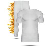 Mega_JumbleSale® Men's Underwear Heat Generating Long/Short Sleeve T-Shirt & Leggings | Thermal Long Johns Vest & Bottom Trouser Set for Warm Winter Workwear (M, Thermal Short Sleeve Set White)