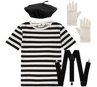 Mega_JumbleSale® MIME ARTIST Women's French Set - T Shirt, Beret Hat, Braces & Gloves Set Fancy Dress (S - 8/10)