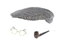 Mega_JumbleSale® Old Man Fancy Dress Costume Set - Peaky Blinders Tommy Shelby Style Cap Glasses and Fake Pipe - Disguise Granddad Grandpa Kit