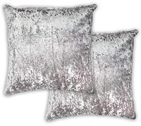 Mega_JumbleSale® Pack of 2 Soft Crushed Velvet Cushion Case, Decorative Square Throw Pillow Case Flanges Cushion Covers Luxury Pillowcases for Livingroom Sofa Bedroom (24" x 24" Inch, Silver)