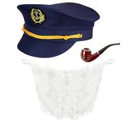 Mega_JumbleSale® Sailor Captains Hat, Beard & Fake Smoking Pipe for Adults Navy Captain Naval Officer Costume Accessories, Adult Party Outfit Men for Sea Yacht Boat Ship Marine Parties Cosplay