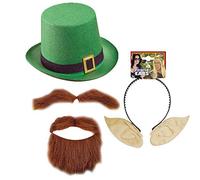 Mega_JumbleSale® St Paddys Day 3pc Kit Fancy Dress Irish Leprechaun Hat, Ginger Beard, Eyebrow & Elf Ears