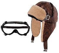 Mega_JumbleSale® Vintage RAF Granddad Grandpa Excape Biggles Aviator Pilot Flying Man Set - Pilot Hat/Helmet & Goggles- Vintage RAF Piolt Fancy Dress