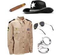 Mega_JumbleSale® Western Sheriff Adults Wild West Rodeo Sheriff Uniform, Men Westen Polce Costume | Sheriff Hat, Shirt, Glasses, Fake Cigar, Metal Handcuffs (Men: 38/42)