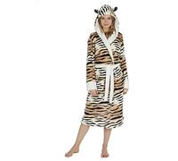 Mega_JumbleSale® Women Soft Robe, Soft & Cosy Hooded Dressing Gown, Ladies Dressing Gown Soft Bathrobe, Housecoat, Loungewear, Nightshirts Long Robe (M, TIGER HOODED GOWN)