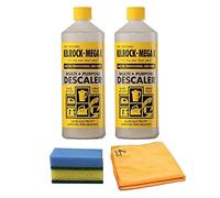 Mega-K | 1 Liter Multi-Purpose Descaler With 1x Microfiber Cloth & 2x Cleaning Sponge | For Appliances, Sinks, Taps, Tiles and Any Surfaces | Pack of 2