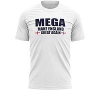 Mega Make England Great Again Mens T Shirt St Georges Cross Badge Proud British English Country Supporters Tee, XL, White