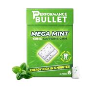Mega Mint Caffeine Gum 60 mg - Fast Acting Energy Gum with Zero Sugar & Zero Calories for Running, Gym, & Performance Support - 24 Pieces
