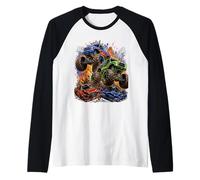 Mega Monster Trucks Car Crush Mayhem Arena Raglan Baseball Tee