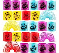 Mega Pack of 50 Coil Spring Toy for Kids - Assorted Silly Faces and Colours, Plastic Mini Spring Toy - Party Bag Fillers for Kids Party Favours, Prizes, Stocking Fillers
