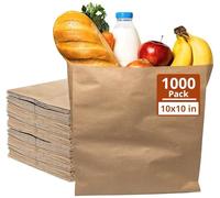 Mega Packaging 1000 Brown Kraft Paper Bags (10'' x 10'') - Home Kitchen Food Storage - Flat Strung Fruit - Grocery Takeaway Picnic School Office Lunch - Eco Friendly