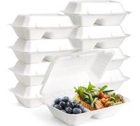 Mega Packaging 200 x Clamshell Takeaway Boxes, 9x6 inch, 30oz / 850ml, 2 sections, Made from Natural Sugarcane Pulp, Eco-Friendly Clamshells, Disposable Takeaway Container, Compostable Biodegradable