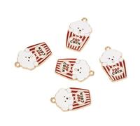 Mega Pet 5Pcs Pop-Corn Dog Enamel Flat Pendants Alloy Enamel Bichon with a Cup Charms Red and White Lovely Puppy Series Dangle Charms for DIY Bracelet Necklace Earring Charms Jewelry Making