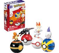 MEGA Pokémon Building Toys Set Fire-Type Trainer Team with 105 Pieces, 4 Poseable Character, 2 Inches Tall, for Kids, HTJ06