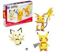 Mega Pokemon Figures Toy Building Set 4-Inch Pikachu Raichu and Pichu Trio