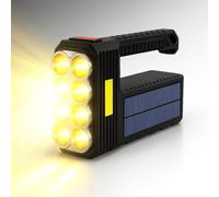 Mega Power 8 LED Solar Handheld Torch - Super Bright Rechargeable Portable Flashlight - Powerful work equipment - Bright light for camping home work use Emergency lamp - indoor or outdoor spotlight