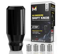 Mega Racer 8cm Black Aluminum Shift Knob - for Buttonless Automatic and 4, 5 and 6 Speed Manual Transmission Vehicles, Interior Automotive Replacement Parts, 1 Piece