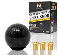 Mega Racer Black Carbon Fiber Shift Knob - Round Ball Gear Shifter for Buttonless Automatic and 4, 5, 6 Speed Manual Transmission Vehicles, 1 Piece