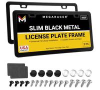 Mega Racer Black License Plate Frame - Aluminum Metal - 2 Hole with Screws Kit Clear Coat UV Protection Waterproof Car Wash Safe, 2 Pieces