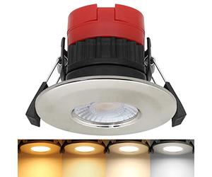 Mega Socket Fir Downlight Dimmable LED 8W Colour Switching CCT 2700k Warm, 3000k Warm White, 4000k Cool, 6000k Daylight, IP65 Recessed Ceiling Lights Brushed Chrome