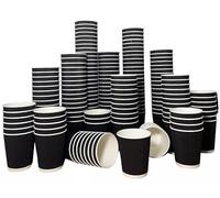MegaAisle Black Ripple Paper Coffee Cups 8oz - 50 Disposable Triple Wall Insulated Hot Drink Cups - No Sleeve Needed - Ideal for Coffee, Tea, Catering, Office & Events