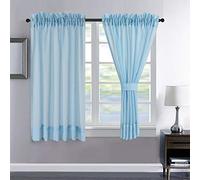 Megachest a Pair of lucy linen-like voile sheer curtains (linen-net blue, 56" wideX36 drop2 Panels)