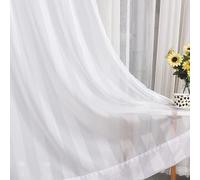 Megachest a pair of sheer Iris stripe pattern voile curtain with tie backs (White,W 56" x L 90" (2 Panels))