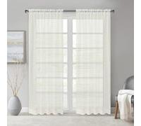 Megachest a pair of sheer IVY checkered pattern voile curtain with tie backs (Ivory,W 56" x L 48" (2 Panels))