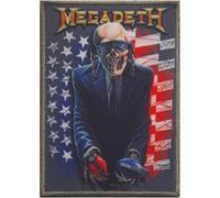 Megadeth Grenade USA Iron On Patch - Vic Rattlehead Logo, Polyester Woven, Black, 100mm x 50mm