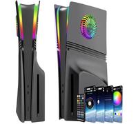 Megadream for PS5 Pro Faceplates with Cooling Vents, Hard ABS Shockproof Anti-Scratch Dustproof Console Cover Replacement for PS5 Pro Disc Edition Console Plate Shell with RGB Light Strips