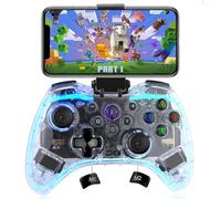 Megadream Mobile Gaming Controller for iPhone, RGB Light Wireless Gamepad with Turbo,for Android/PC/Switch /PS3 /PS4 Transparent Controller with Phone Clip,Macro Programming,Dual Vibration