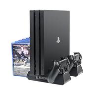Megadream PS4 Vertical Stand, 12pcs Discs Storage Game Tower, Dual Controller Charging Dock Station, 3 Fans Cooler Cooling Stand with USB Expansion Hub for Sony Playstation PS4, PS4 Slim, PS4 Pro