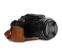 MegaGear Genuine Leather Half Camera Case Compatible with Nikon Coolpix P1100 (Brown)