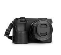 MegaGear Genuine Leather Half Camera Case for Sony Alpha a6700 - Stylish and Protective (Black)