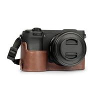 MegaGear Genuine Leather Half Camera Case for Sony Alpha a6700 - Stylish and Protective (Brown)