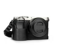 MegaGear Genuine Leather Half Camera Case for Sony Alpha a7C Mark II - Stylish and Protective (Black)