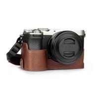 MegaGear Genuine Leather Half Camera Case for Sony Alpha a7C Mark II - Stylish and Protective (Brown)