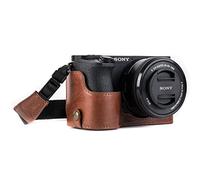 MegaGear MG1204 Ever Ready Genuine Leather Half Case and Strap with Battery Access for Sony Alpha A6500 Camera - Dark Brown