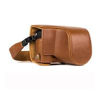 MegaGear MG1302 Ever Ready Leather Case and Strap with Battery Access and 12-32 mm Lens for Panasonic Lumix DMC-GX85/GX80 Camera - Light Brown