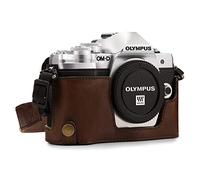MegaGear MG1351 Ever Ready Leather Half Case and Strap with Battery Access for Olympus OM-D E-M10 Mark III Camera - Dark Brown