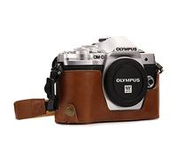 MegaGear MG1352 Ever Ready Leather Half Case and Strap with Battery Access for Olympus OM-D E-M10 Mark III Camera - Light Brown