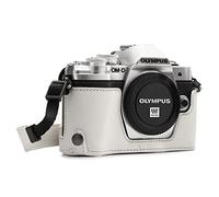 MegaGear MG1354 Ever Ready Leather Half Case and Strap with Battery Access for Olympus OM-D E-M10 Mark III Camera - White