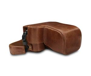 MegaGear MG1656 Ever Ready Genuine Leather Camera Case Compatible with Sony Alpha A6100, A6400 (18-135mm) - Brown