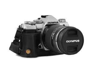 MegaGear MG1864 Ever Ready Genuine Leather Camera Half Case Compatible with Olympus OM-D E-M5 Mark III - Black